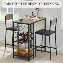 Mesa de bar y 2 sillas Conjunto de mesa de comedor de 2, 3 piezas con estante de vino y estantes de almacenamiento para pequeño espacio, mesa de altura del mostrador de cocina para el desayuno Nook, apartamento - Gris - Ver 3