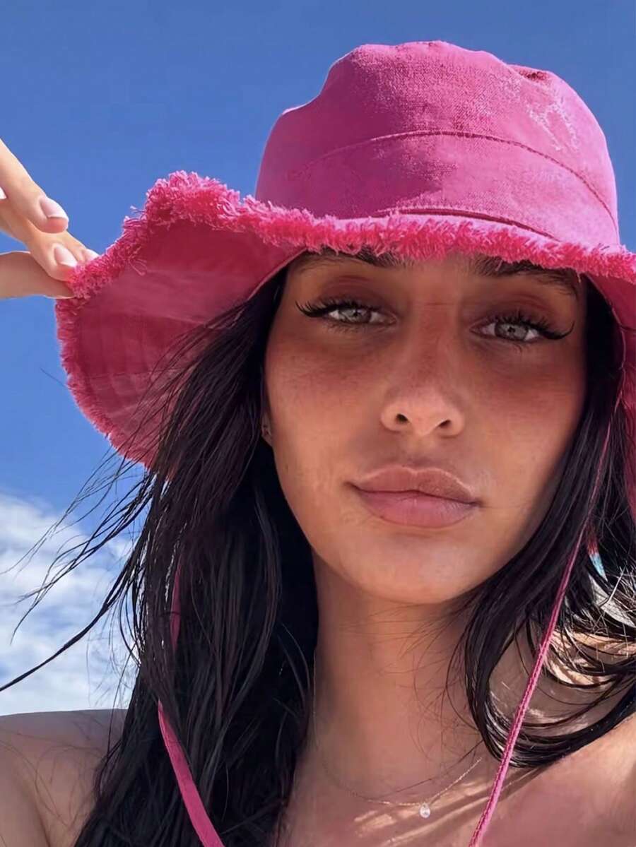 1 pieza Sombrero de cubo con cordón ajustable para mujer, diseño con correa para la barbilla, acabado desgastado, tela suave, protección solar, a prueba de viento, de moda, adecuado para viajes, playa, vacaciones y uso diario casual - Multicolor - Ver 1