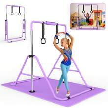 Gymnastics Bar For Kids, Gymnastics Horizontal Bar With Adjustable Height Foldable Training Bar With Mat For Home Practice - Mauve Purple - View 1