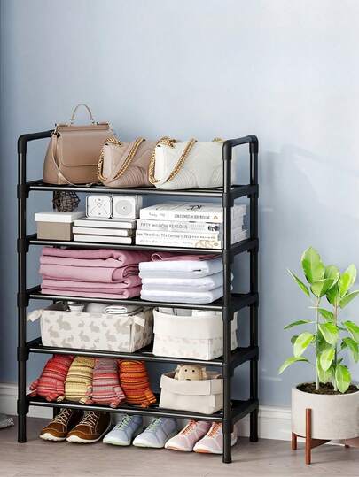 Single Row Independent Shoe Rack, Stackable Shoe Shelf, Black Shoe Rack, Suitable For Porch, Closet, Bedroom, Hallway, Balcony. (Some Steel Pipes Have Slight Paint Peeling, Which Is A Normal Phenomenon And Does Not Affect The Normal Use Of The Product. The Product Experience Will Not Be Reduced, And It Does Not Affect The Sturdiness Of The Product.)