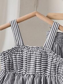 Tween Girls Spring/Summer Striped Ruffle Camisole Top + Wide Leg Pants Casual 2 Pieces Set - White - View 3