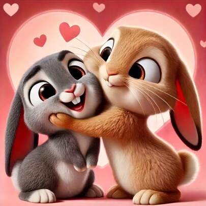 1pc [30*30cm/11.8*11.8in][40*40cm/15.7*15.7in]5D Acrylic Diamond Painting Kit, Heart & Rabbit Couple Pattern, Suitable For Adult Beginners DIY Mosaic Diamond Art, Full Drill Handmade DIY Diamond Painting For Living Room, Bedroom, Office Wall Decor, Surprise Art Home Decor Gift For Family And Friends