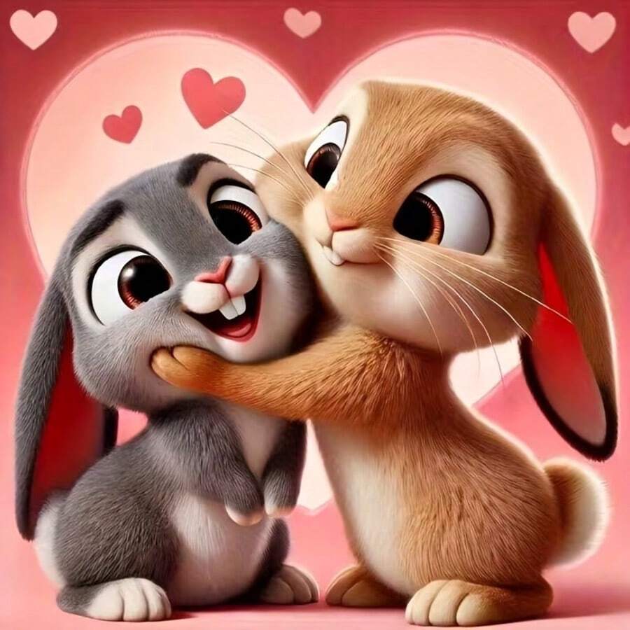 1PC DIY 5D Diamond Painting Kit Love Couple Rabbit Pattern - Round Full Drill Art Mosaic Craft, Home Wall Decor, Frameless - No Frame - View 1