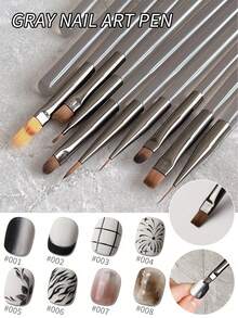 9件套灰色系日式美甲笔套装，包含：美甲刷、勾线笔、双头笔、雕塑笔、UV凝胶笔、渐变笔，适合美甲沙龙和家庭使用。 - 淺灰色 - 查看 2