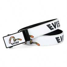 Maneki-Neko Pattern Automatic Buckle Belt, White Faux Leather Casual Versatile Fashion Accessory - White - View 6