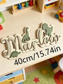 1pc Personalized Dinosaur Name Plate - Wooden Baby Room Decor - Boy's Dinosaur Sign - Dinosaur Bedroom Decoration - A Gift For Dinosaur Enthusiasts - Màu xanh hải quân - Xem 5