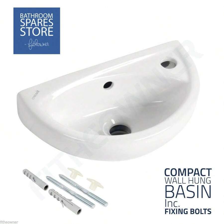 Small Compact Mini Tiny Bathroom Cloakroom Basin Sink Wall Hung 395 RIGHT HAND - A - View 1
