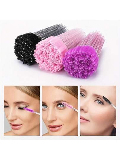 150/50/10 Crystal Rod Eyelash Brush, Eyelash Wand Makeup Brush Eyelash Extension Tool, Nylon Brush Eyelash Brush Spool, Eyebrow Brush Wand, Eyelash Grafting Tool, Pink, Purple, And Black Multi-Color Wand Set.