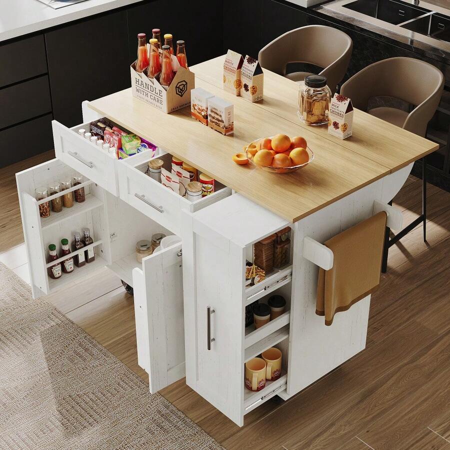 Mobile Storage Islands - White + MDF+Metal - View 1