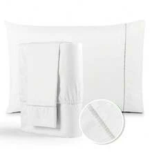 Jogo de cama Lençol Casal Hipercal 400 Fios Fronhas com Ponto Palito - Branco - Visão 3