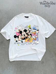 Disney Printed T-Shirt,Men's  Disney Mickey And Friends Donald Duck, Goofy, Pluto Comfortable Color T-Shirt, Mickey Mouse T-Shirt, Disneyland Magical Kingdom Family Trip T-Shirt, Unisex,High-Quality Pure Cotton T-Shirt,Suitable For All Seasons, Comfortable And Breathable| Exquisite Design | The Best Choice For Giving Gifts - 白色 - 查看 2