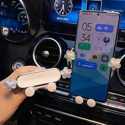Flower-Shaped Adjustable Car Mirror Phone Holder - Adorable, Straightforward, And Easy To Set Up, Air Vent Phone Car Mount, Removable, Washable, Sturdy, Can Be Securely Attached In The Vehicle