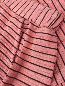 Set conjunto 2 piezas blusa cuello alto manga corta bajo recto tejido stretch a modo de rayas falda maxi pretina elástica bajo recto cómodo casual calle diario día noche fiesta evento jardín vacaciones casa trabajo playa - Naranja Coral - Ver 4