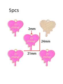 5件情人节粉色心形饰品配件，DIY手链、钥匙扣、项链吊坠，合金滴油吊坠 - 滴油情人節 - 查看 18