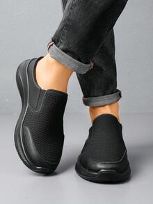 Men's Breathable Mesh Slip-On Loafers, Lightweight Soft Sole Casual Shoes, Convertible Backless Beijing Cloth Shoes - Black - View 3
