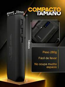 Esta batería externa portátil de 7500 mAh es compatible con los protocolos de carga rápida PD3.0 y QC4.0. Cuenta con tres puertos USB-C, funciones de linterna y carga de teléfonos móviles, y es compatible con todos los teléfonos móviles. - Negro - Ver 2