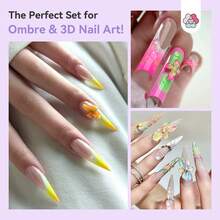 SAVILAND 3D Gel Nail Art Mold Set: 3D Flower Silicone Mold For Beginners - DIY Nail Charms, With 9 Colors Painting Gel Nail Polish Palette, Molding Gel Nail Sponge, Nail Art Accessories For Ombre Gel Nail Design - 彩色 - 查看 7
