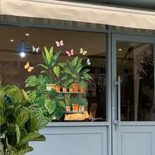 Plantes en pot verdoyantes, autocollants de fenêtre avec papillons et chats, décalcomanies florales colorées à accrocher sur le verre pour la maison, la décoration de la chambre des enfants - T3315 - Voir 4