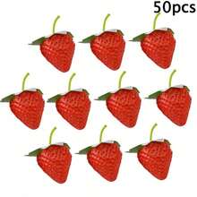 1-50pcs Artificial Strawberries, Lifelike Decorative Fake Strawberries, Red Realistic Faux Strawberry Fruit For Home, Kitchen, Holiday Party, Photography, Christmas Decor - Multicolor - View 12