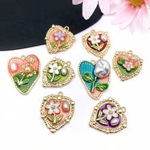 2/8pcs Elegant Flower Enamel Charms Flower Heart Necklaces Pendants Earrings Charms For Jewelry Making Bracelets Necklaces Earrings Keychains DIY Crafts - Multicolor - View 2