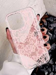 1pc Romantic Lace Pattern Transparent Anti-Slip Airbag Soft Phone Case Suitable For IPhone 11/12/13/14/15/16 Pro Max - Multicolor - View 3