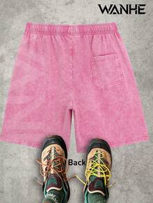 WANHE Men's Washed Shorts / Unisex Style, Couples' Matching Outfit - Ideal Gift For 2026 New Year, Valentine's Day, Romantic Outfits, St. Patrick's Day, Black History Month, Back-To-School Season And Easter-Van Dutch Motor Cycles Speed Shop Printed Washed Shorts For Men Streetwear Casual Summer Outfit  Graphic Design Comfortable Fit Urban Lifestyle Fashion - 玫紅色 - 查看 3