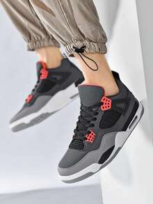 Men's High-Top Sneakers, White Grey Low-Top Basketball Shoes Breathable Streetwear Trainers,Air Cushion, Non-Slip Casual Sneakers` - đen xám - Xem 1