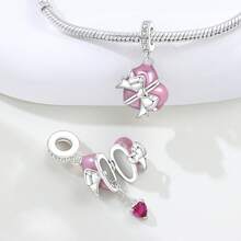 CYMYSS 1pc 925 Silver Plated Romantic Heart Pendant, Inlaid Cubic Zirconia, Openable Design, Pink Bow Decor, Suitable For Valentine's Day/Birthday Gift, Fashion Bracelet Accessory - Multicolor - View 3