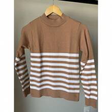 Women's Striped Long-Sleeved Sweater - Khỏa thân - Xem 3