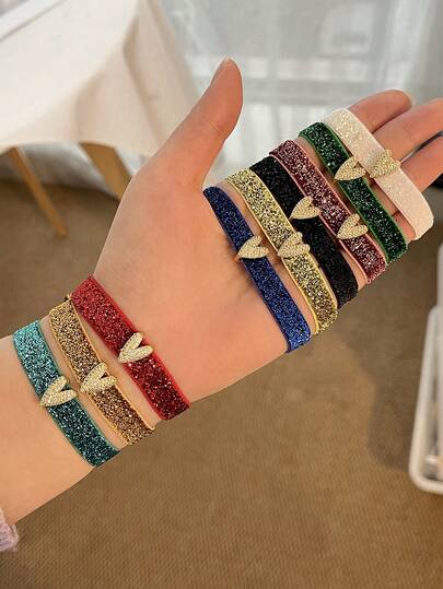 1pc Bohemian-Inspired Creative Fashion Elegant Exquisite Gorgeous Minimalist Copper Inlay Heart Sequins Stretch Knot Bracelet For Women Sisters Couples Jewelry Gift, Suitable For Daily Dates Parties Holidays Gifting