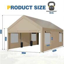JAMFLY Carport, Heavy Duty Carport With Roll-Up Windows, Portable Garage With Removable Sidewalls & Doors, Car Canopy With Sandbags And All-Season Tarp For Car Boat Truck Motorcycle - Khaki - View 4