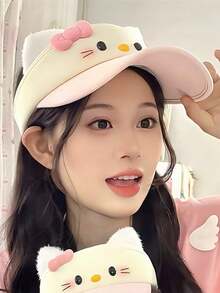 SANRIO 1pc Cute Sunshade Baseball Cap, Cartoon Summer Sun Protection, Suitable For Daily Wear - Pink and White - View 5