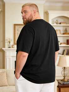 1pcs  Plus Size Men Clothes  Graphic Tees Men 100 Percent Cotton Summer Clothes Big And Tall Men Streetwear Graphic T Shirts Plus Size Men Solid-Colored T-Shirts  Summer Tops Perfect For Pairing With Jeans, Sweatpants Or Shorts - 黑色 - 查看 2