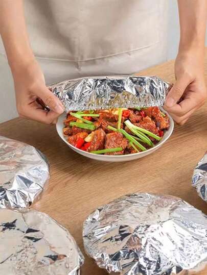 1/30/50/100pcs Aluminum Foil Food Covers, Reusable Heat Insulation Lids For Kitchen And Dining Table, Suitable For Picnic, Camping And Home Use, Food Preservation Wrap For Ramadan, Halloween, Christmas