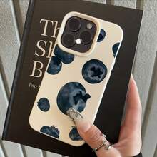 1个白色荔枝纹理哑光极简镜头保护手机壳，蓝莓图案马赛克设计，兼容 16 Pro Max、17/16/15/14 Plus、13/12/11、Air系列 - 彩色 - 查看 3