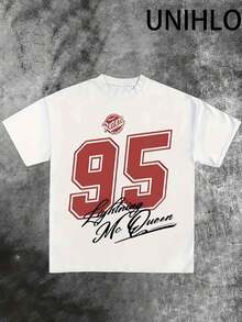 Disney UNIHLO Lightning Mcqueen  Print  Summer Casual Versatile Pure Cotton T-Shirt Suitable For Any Place - White - View 4