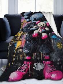 Kawss Kawaii Kaw Blanket Luxury Anime Flannel Blanket - Ultra Soft Cartoon Print, The Perfect Gift For Any Occasion, Christmas, Birthday, For Home, Camping & Travel Use - màu đen - Xem 1