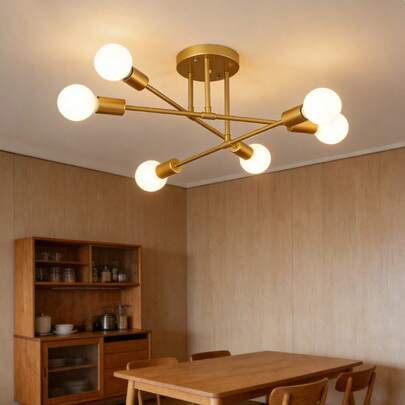 Lustre Moderno Lâmpada De Teto Semi-Embutida Iluminação De Ouro Antiga Nórdica Decorativa De Casa