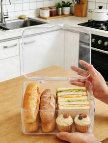 1pc High Capacity Stackable Transparent PET Bread Box, Minimalist Clear Display & Storage Container, Front Opening Design Keeps Baked Goods Fresh, Household Kitchen Cookie Storage Box - View 8