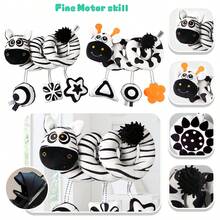 婴儿高对比度黑白螺旋推车玩具和汽车座椅玩具 - 毛绒动物感官发育和婴儿床活动玩具 - 柔软且富有教育意义 - 彩色 - 查看 10