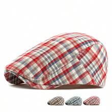 1pc 2026 Spring New Beret Hat For Men, Retro British Style Casual Versatile Plaid Newsboy Cap, - Three-color Thin Plaid Baseball Cap - View 6