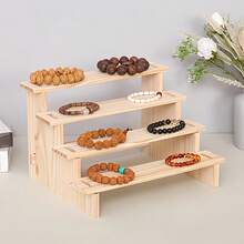 1pc Wooden Figurine Display Rack, Blind Box Doll Stand, Jewelry Holder, Antique Collection, Stone Display Rack, Bracelet Accessory Stand, Perfume Rack, Jewelry Display Shelf - Wood Color - View 1