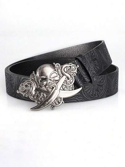 1pc Retro Belt Bohemian Style-Chic Black Faux Leather Belt With Vintage Hollow Buckle - Fashion Personalized Belt For Men Women Punk Rock Y2K Style - Versatile For Jeans, Dresses & Casual Wear & Party