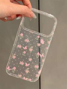 Spring Artistic Cute Pink Rose Flowers Butterfly Polka Dot Phone Case Compatible With IPhone 17 Pro Max 17 Pro 17 16 Pro Max 16 Pro 16 15 Pro Max 15 Pro 14 Pro Max 14 Pro 13 12 Pro Max 11 16 15 14 Plus With Lovely Bracelet Glitter Clear Cover For Girl - Clear - View 5