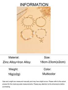 4pcs/Set Fashion Rhinestone Tassel Bracelet, Starfish Pendant Multilayer Bohemian Jewelry Set, Suitable For Women Vacation, Date, And Daily Wear - Multicolor - View 5