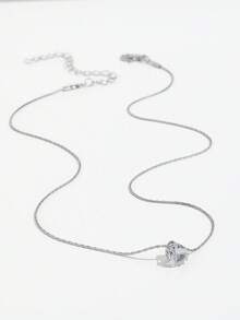 1件时尚简约精致小爱心吊坠项链，百搭锆石爱心吊坠项链，女士必备 - 銀色 - 查看 4