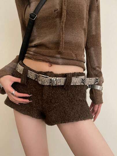 1pc Silver PU Material Unique Elegant Women's Belt