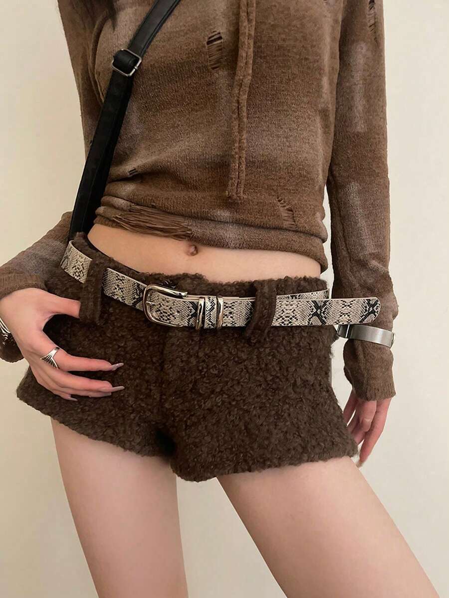 1pc Silver PU Material Unique Elegant Women's Belt - Silver - View 1