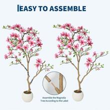 WARMTOBABY Árbol de magnolia artificial con flores de color rosa suave, planta de piso de seda realista para decoración del hogar u oficina, interior o exterior, sin mantenimiento requerido - 5 pies - Ver 8
