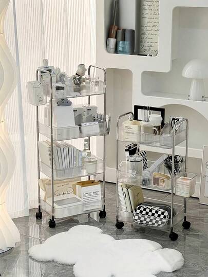 Acrylic Trolley, 2/3/4 Tier Floor Standing Kitchen/Bathroom Storage Rack, Minimalist Transparent Wheeled Multifunctional